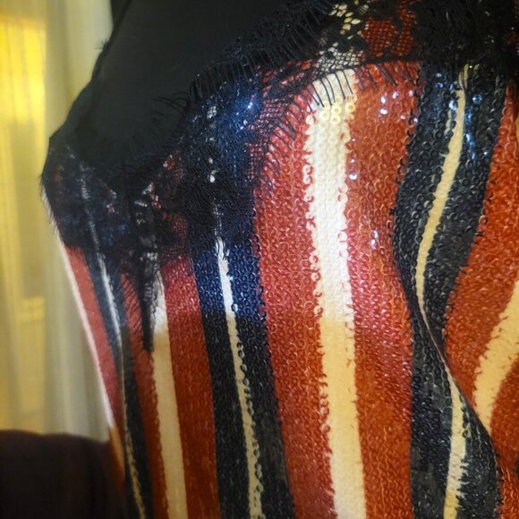 ZARA Sequined Lace Neckline Spaghetti Strap Blouse - Blue/Red/Black/Cream - Sz M - Picture 2 of 14